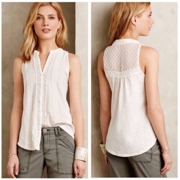 Anthropologie Meadow Rue Jenson tank blouse button up in white XS - Picture 1 of 10
